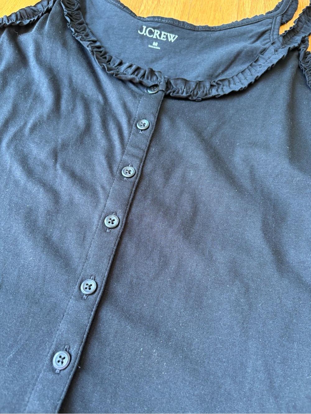 J.Crew Black Ruffle-Trim Button Front Tank - Picture 2 of 4